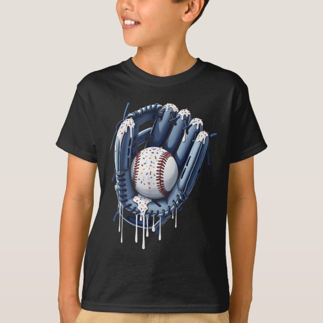 Baseball Drip Boys Glove Ice Cream Drick Youth Spo T Shirt (Framsida)