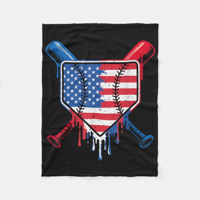 Baseball Drip Boys Ice Cream Patriotic American Fl Fleecefilt (Framsidan)