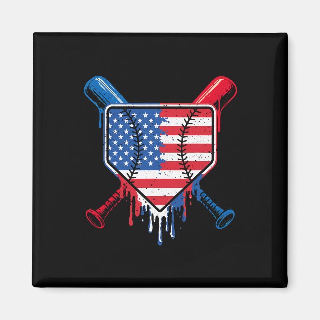 Baseball Drip Boys Ice Cream Patriotic American Fl Magnet (Framsidan)