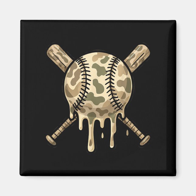 Baseball Drip Camo Baseball Fladdermus Boys Coola Magnet (Framsidan)