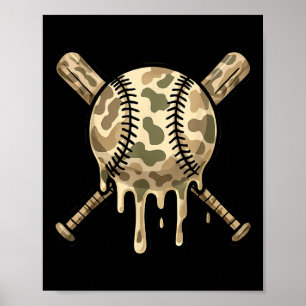 Baseball Drip Camo Baseball Fladdermus Boys Coola Poster
