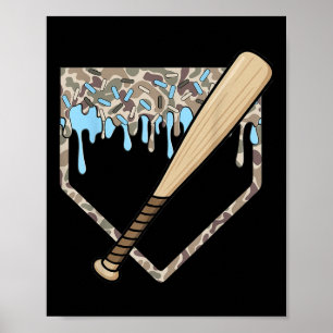 Baseball Drip Camo Baseball Home Plate Fladdermus  Poster