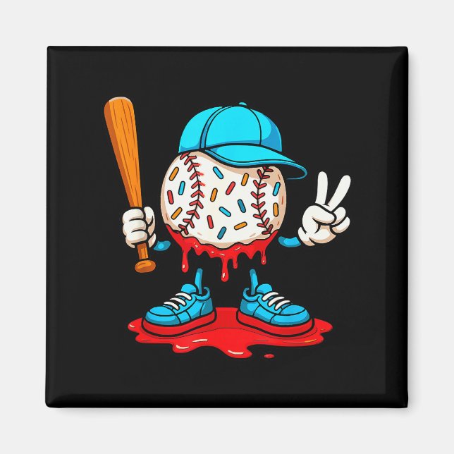 Baseball Drip For Boys Ice Cream Drip Baseball  Magnet (Framsidan)