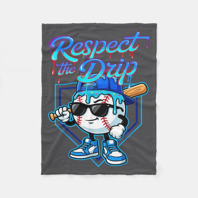 Baseball Drip Ice Cream Respect The Drip Home Plat Fleecefilt (Framsidan)