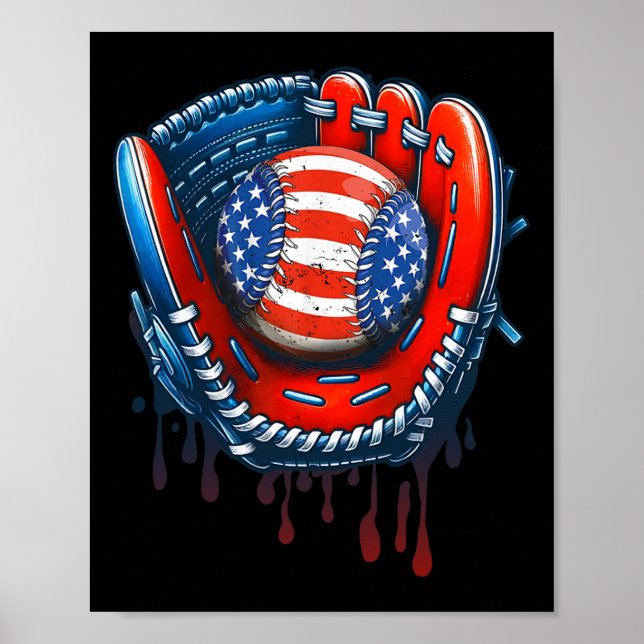 Baseball Drip Ice Cream Sprinkles 4:e juli Bas Poster (Framsidan)
