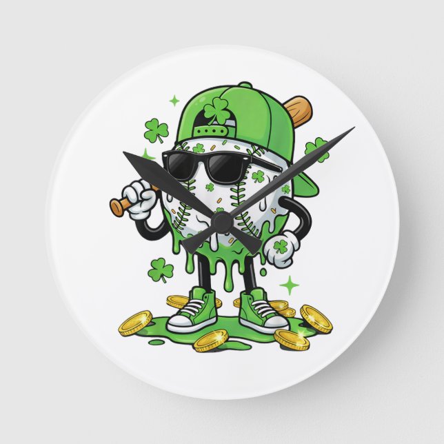 Baseball Drip Ice Cream St Patricks Day Rund Klocka (Framsida)