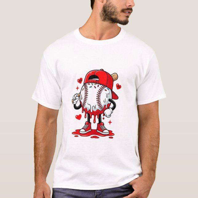 Baseball Drip Ice Cream Valentine’s Day T-Shirt –  (Framsida)
