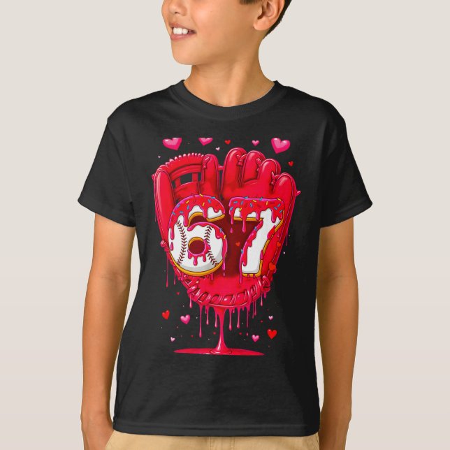 Baseball Drip Ice Cream Valentine Youth Boys Girls T Shirt (Framsida)