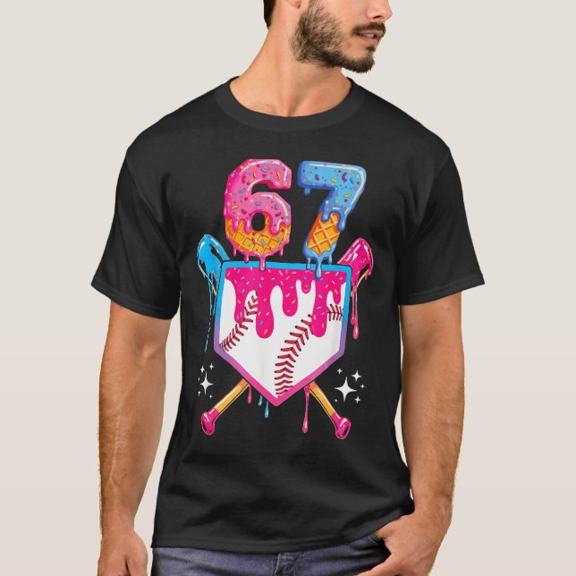Baseball Drip Number 67 Player Or 67th Birthday  T Shirt (Framsida)