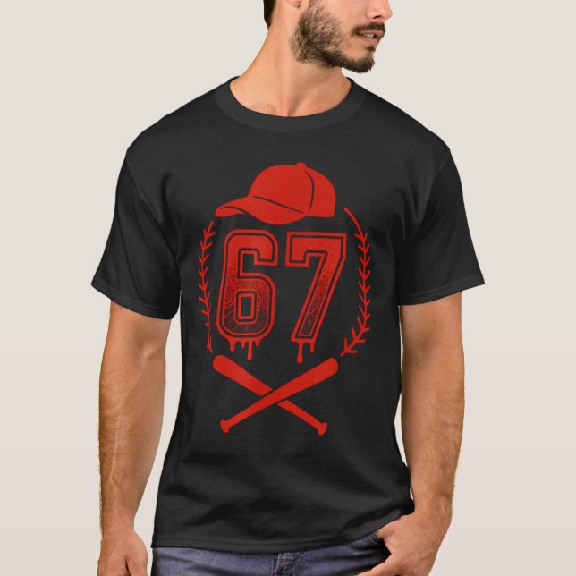 Baseball Drip Nummer 67 Spelare Eller 67-årsdag  T Shirt (Framsida)