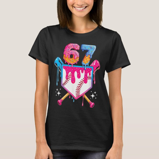 Baseball Drip Nummer 67 Spelare Eller 67-årsdag  T Shirt (Framsida)