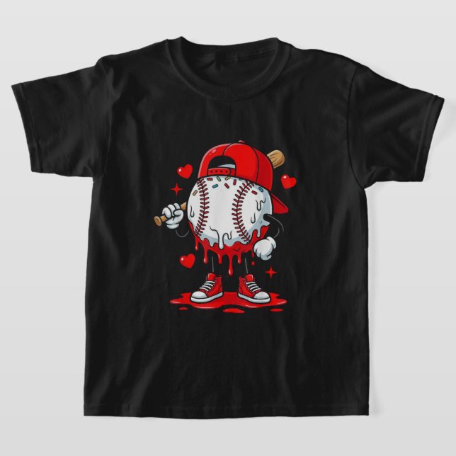 Baseball Drip Valentines Shirt Design, Cool Sports T Shirt (Laydown)