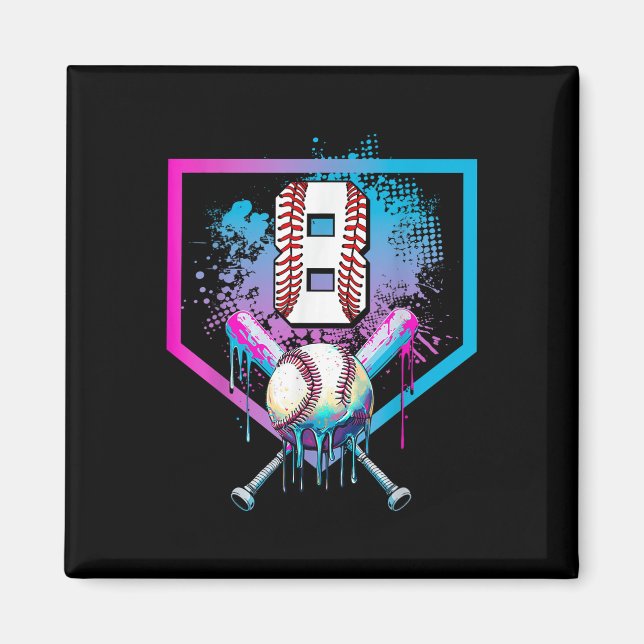 Baseball dropp 8:e födelsedag, hemmaplan Boys Ungd Magnet (Framsidan)