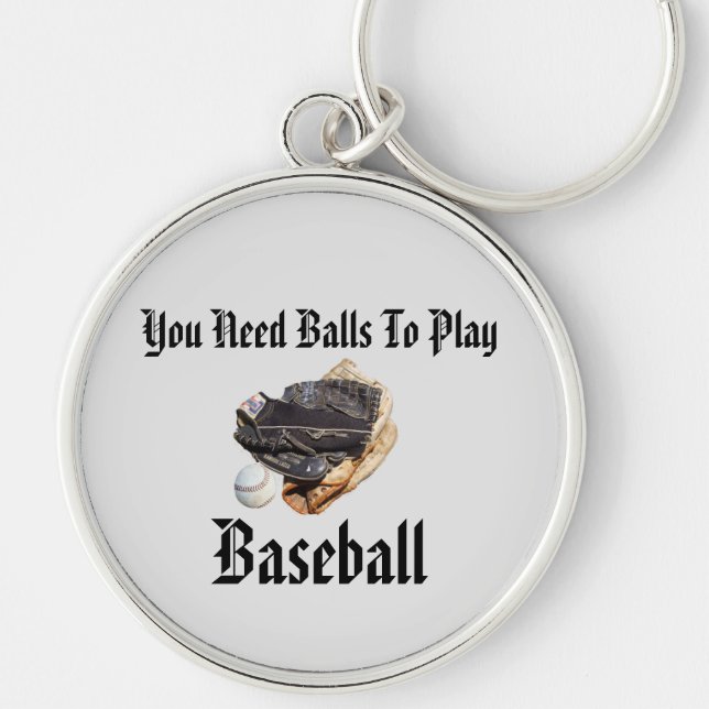 Baseball, du behöver Bollar-Logotyp. Rund Silverfärgad Nyckelring (Framsidan)