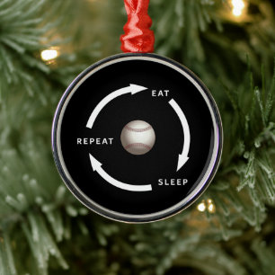 Baseball Eat-viloläge Upprepa Sportfantast Satt Julgransprydnad Metall