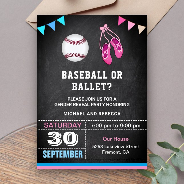 Baseball eller Ballet Gender Reveal Party Inbjudningar (Skapare uppladdad)