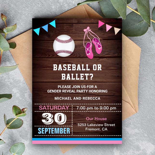 Baseball eller Ballet Gender Reveal Party Inbjudningar (Skapare uppladdad)