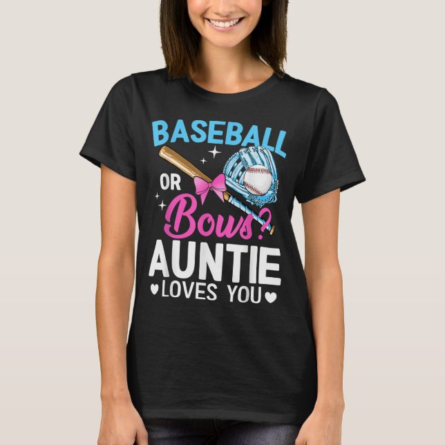 Baseball eller Bows Auntie Kärlek du Gender Reveal T Shirt (Framsida)