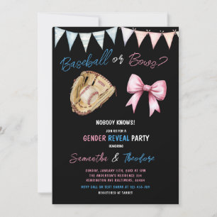 Baseball eller Bows Boy eller Girl Gender Reveal P Inbjudningar