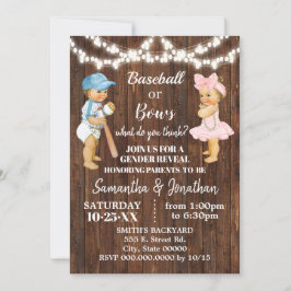 Baseball eller Bows Rustic Land Gender Reveal Inbjudningar