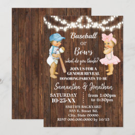 Baseball eller Bows Rustic Land Gender Reveal Inbjudningar