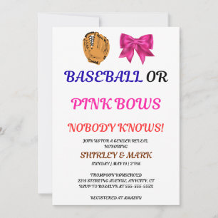 Baseball eller Rosa Slingor Könsbestämmande Fest Inbjudningar