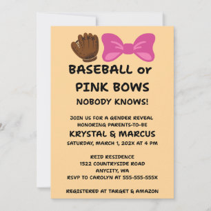 Baseball eller Rosa Slingor Könsbestämmande Fest Inbjudningar