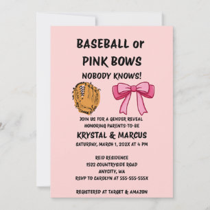 Baseball eller Rosa Slingor Könsbestämmande Fest Inbjudningar