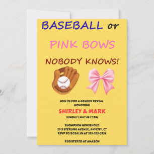 Baseball eller Rosa Slingor Könsbestämmande Fest Inbjudningar