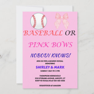 Baseball eller Rosa Slingor Könsbestämmande Fest Inbjudningar