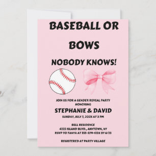 Baseball eller Rosa Slingor Könsbestämmande Fest Inbjudningar