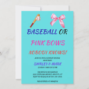 Baseball eller Rosa Slöjor Könsbestämmande Fest Inbjudningar
