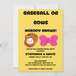 Baseball eller Rosa Slöjor Könsbestämmande Fest Inbjudningar