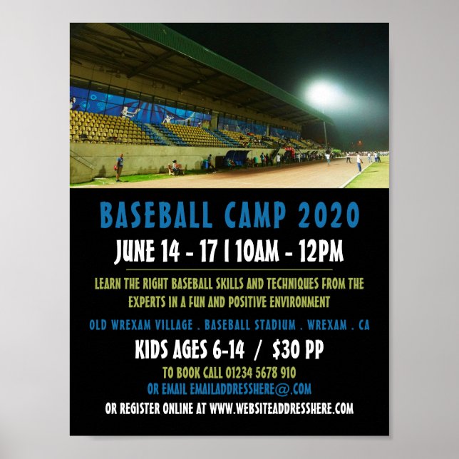 Baseball Fält landskap, Baseball Camp Advert Poster (Framsidan)