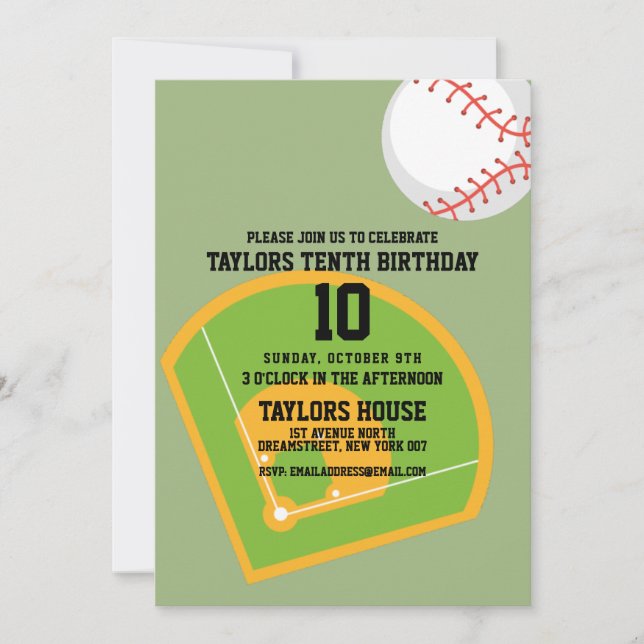 Baseball Fält Sports Anpassningsbar Födelsedagsfes Inbjudningar (Framsida)