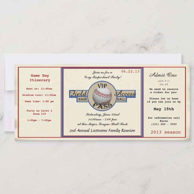Baseball Family Reunion Pass Inbjudningar (Framsida)