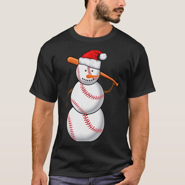 Baseball Fan Snowman Funny Christmas Gift  T Shirt (Framsida)