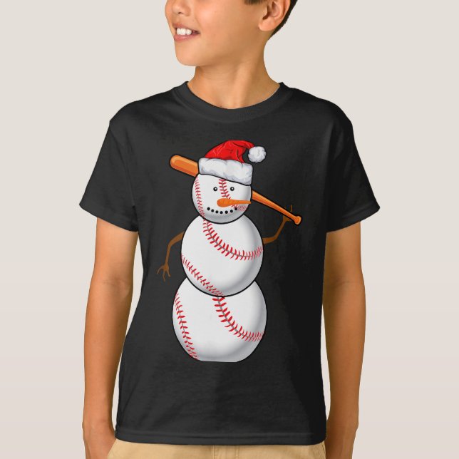 Baseball Fan Snowman Funny Christmas Gift  T Shirt (Framsida)