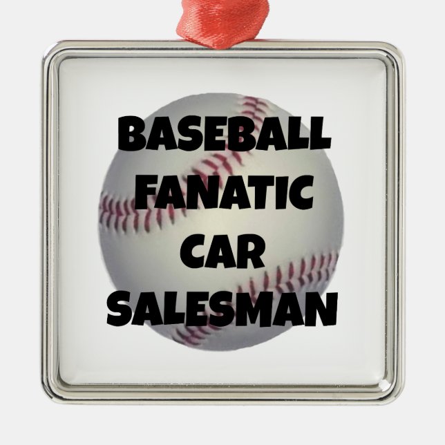 Baseball Fanatic Car Salesman Julgransprydnad Metall (Framsidan)