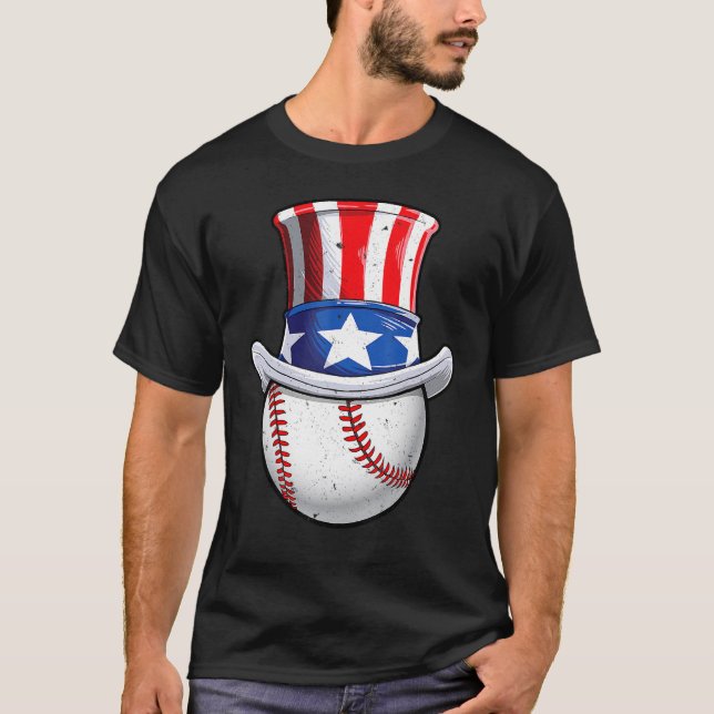 Baseball farbror Sam 4:e juli Boys American Flagga T Shirt (Framsida)