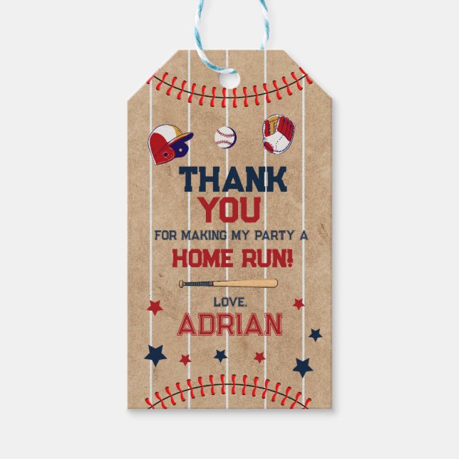 Baseball-favör tack för din födelsedag presentetikett (Framsidan)