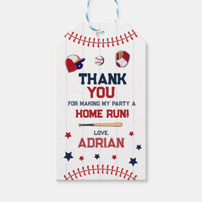 Baseball-favoriten tack för din födelsedag presentetikett (Framsidan)