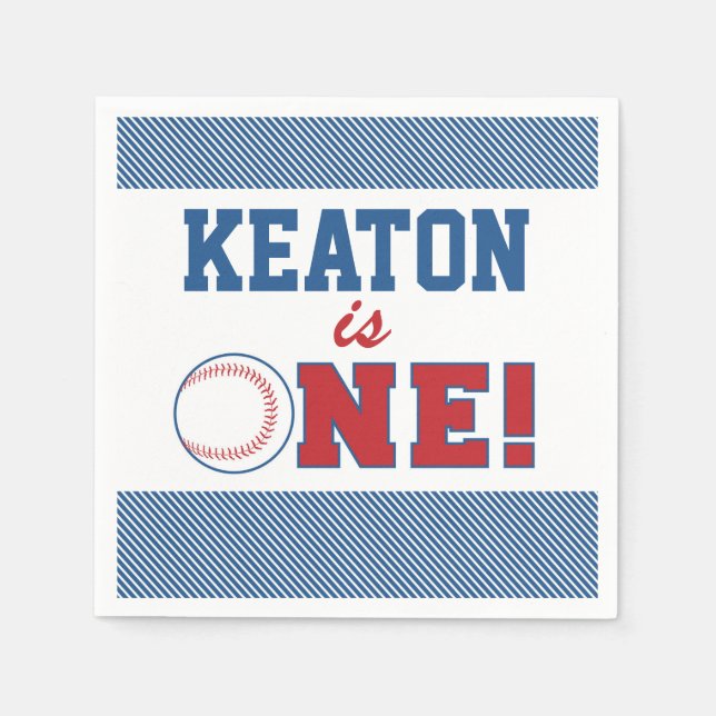 Baseball First Birthday Anpassningsbar Napkins Pappersservett (Framsidan)