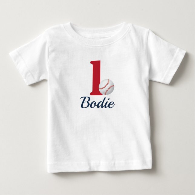 Baseball First Birthday Shirt med nummer ett - Röd T (Framsida)