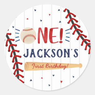 Baseball First Födelsedagsfest Favor Stickers Runt Klistermärke