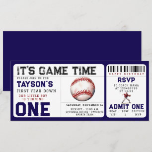 Baseball ’First Year Down’ 1:a födelsedagen Biljet Inbjudningar