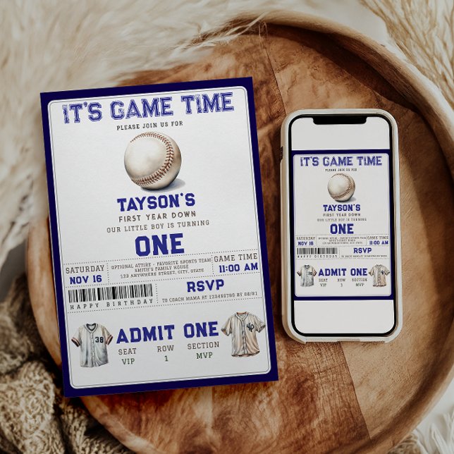 Baseball First Year Down 1st Birthday  Inbjudningar (Skapare uppladdad)