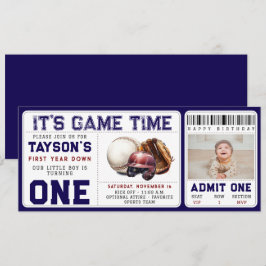 Baseball First Year Down 1st Birthday Ticket Inbjudningar