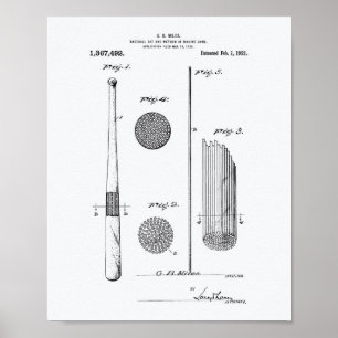 Baseball Fladdermus 1921 Patent Art - vit Papper Poster