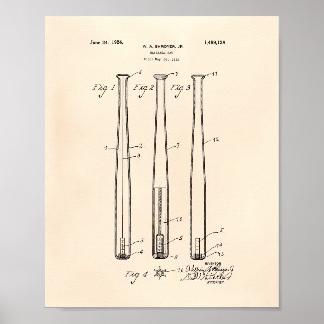 Baseball Fladdermus 1924 Patent Art - Old Peper Poster (Framsidan)